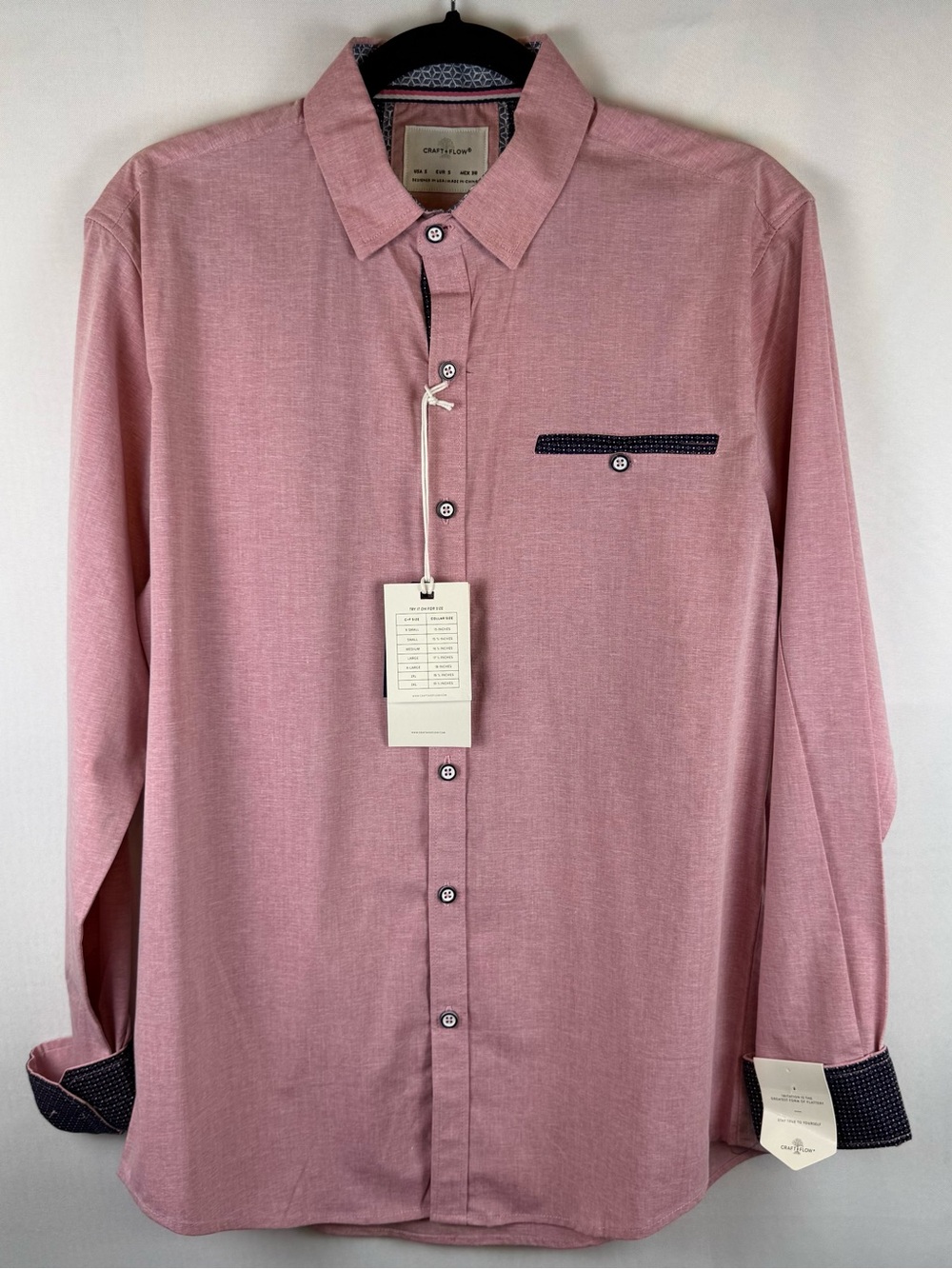 Craft + Flow Pink Button Up Shirt Men’s Small Stretch NWT Long Sleeve